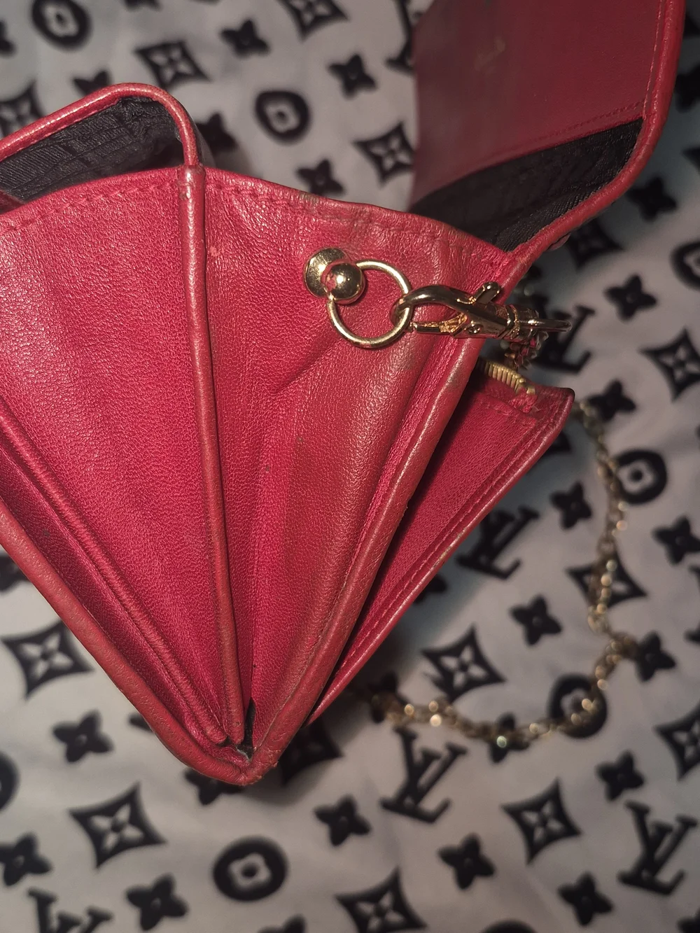Vintage Authentic Dior Red Quilted Chain Wallet